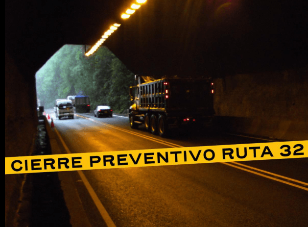 Nuevo cierre preventivo en Ruta 32 por fuertes lluvias en zona montañosa