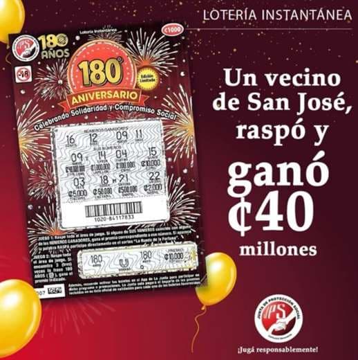 Vecino de San José gana ₡40 millones con raspadita de la JPS